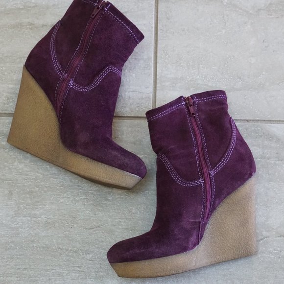 Diesel Purple Platform Bootie Hi Wedge Heel Plum Hi Ankle Suede Size EU 36 US 6 - Picture 5 of 6